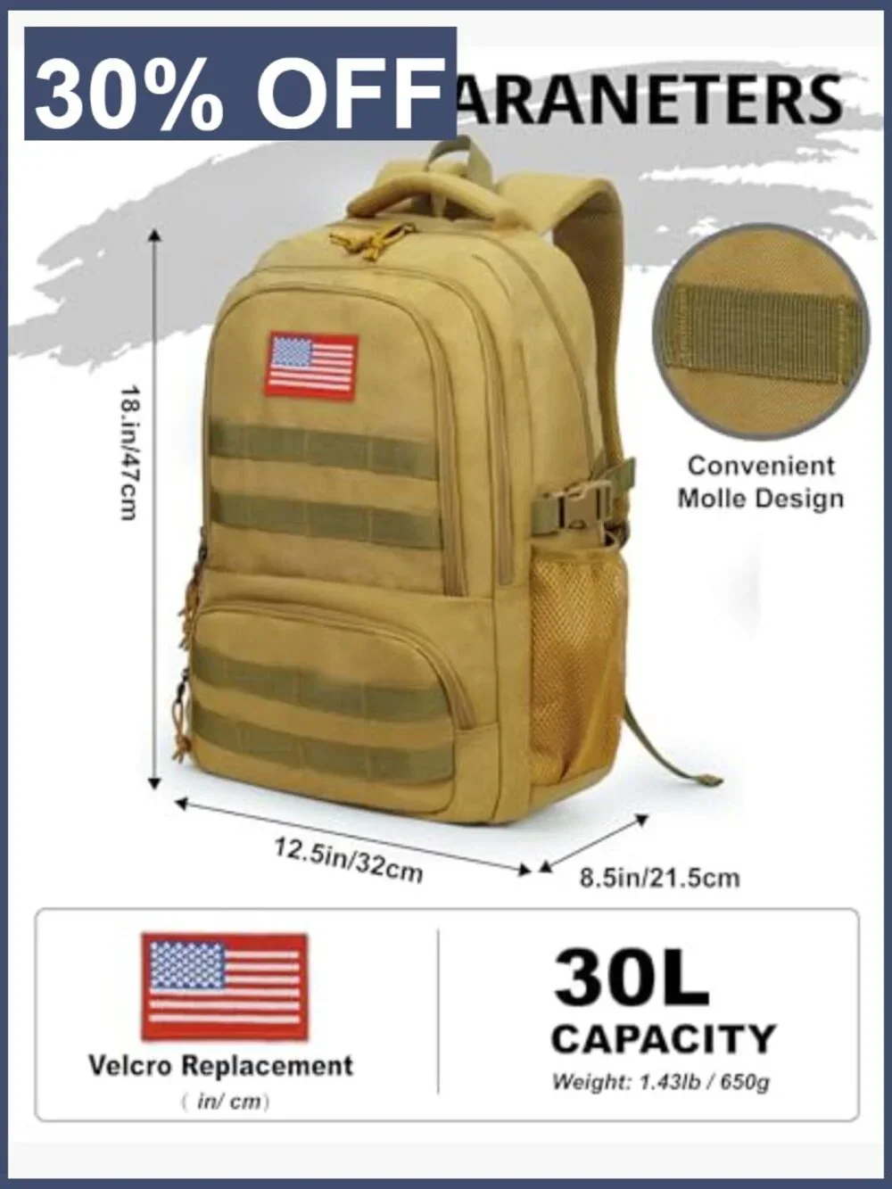 30L Tactical Camo Backpack Boys 900D Military Schoolbag 4 Pockets Heavy Duty